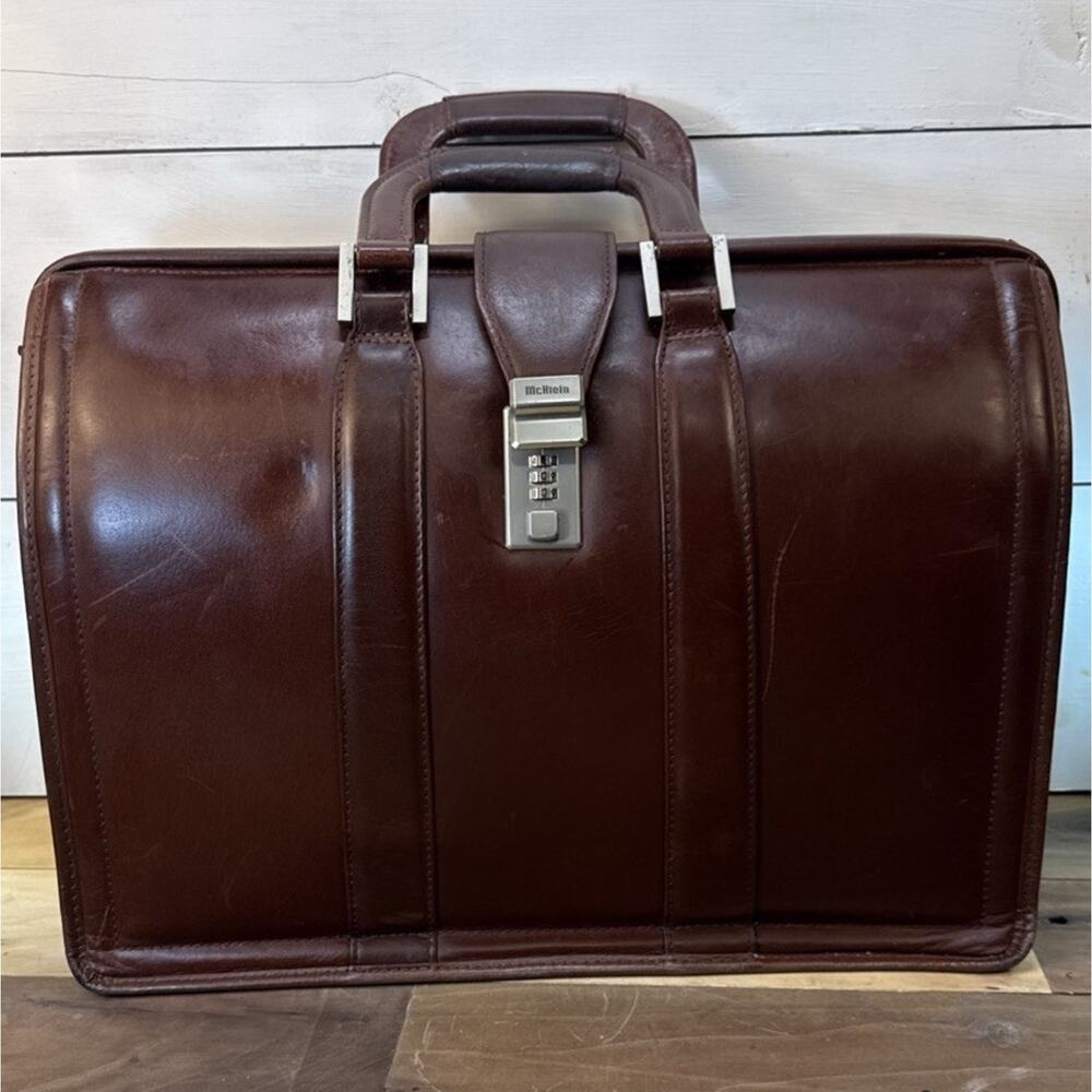 Vintage McKlein Leather Briefcase Travel Bag Brown 18x13x7 Some Scratches - Picture 1 of 16